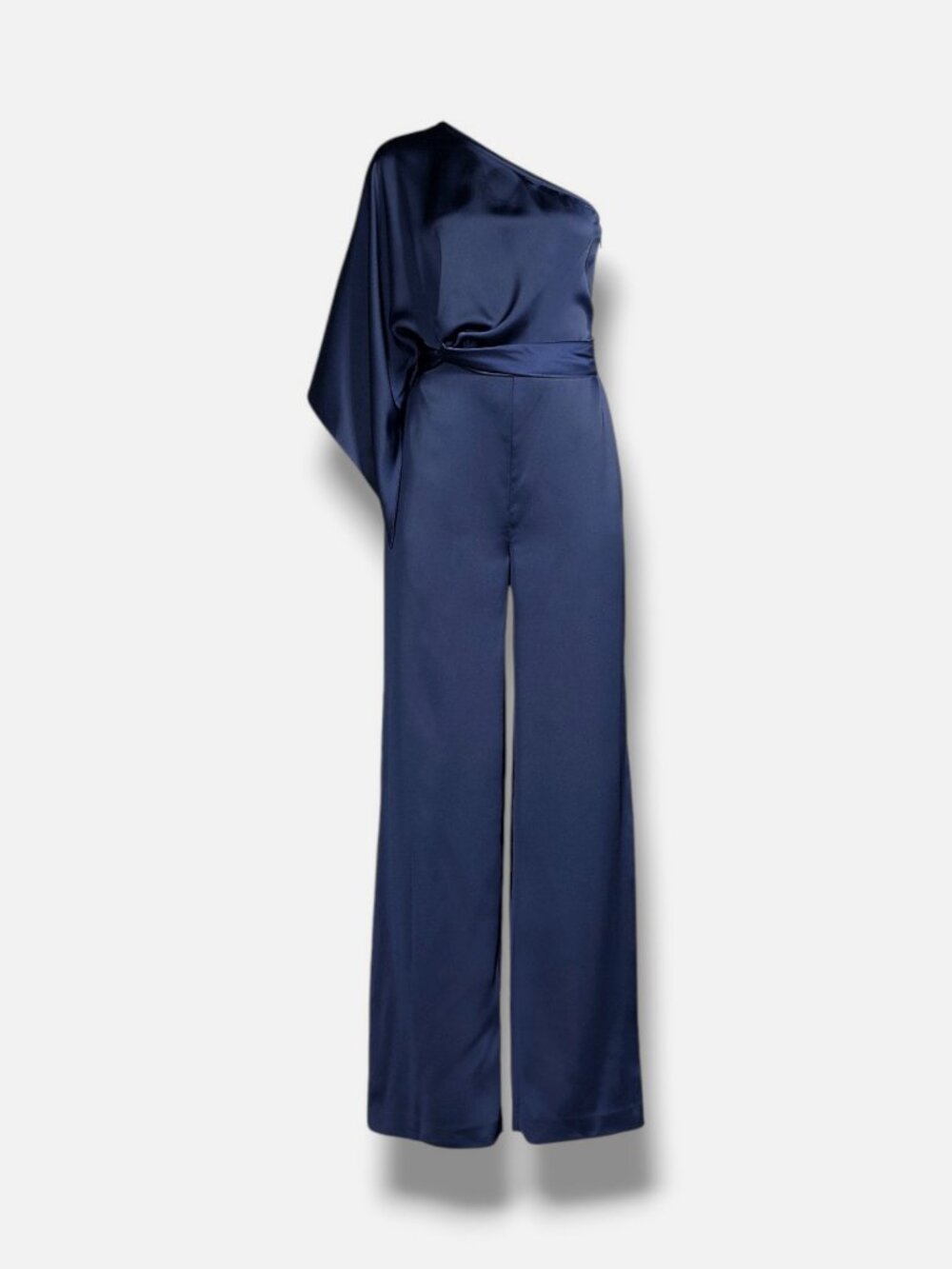 Ramy Brook Women's Blue Satin Knotted One-Shoulder Simone Jumpsuit Size 12